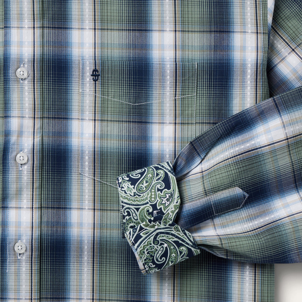 Lucky Diamond Plaid Button Front Shirt Green | Stetson Men