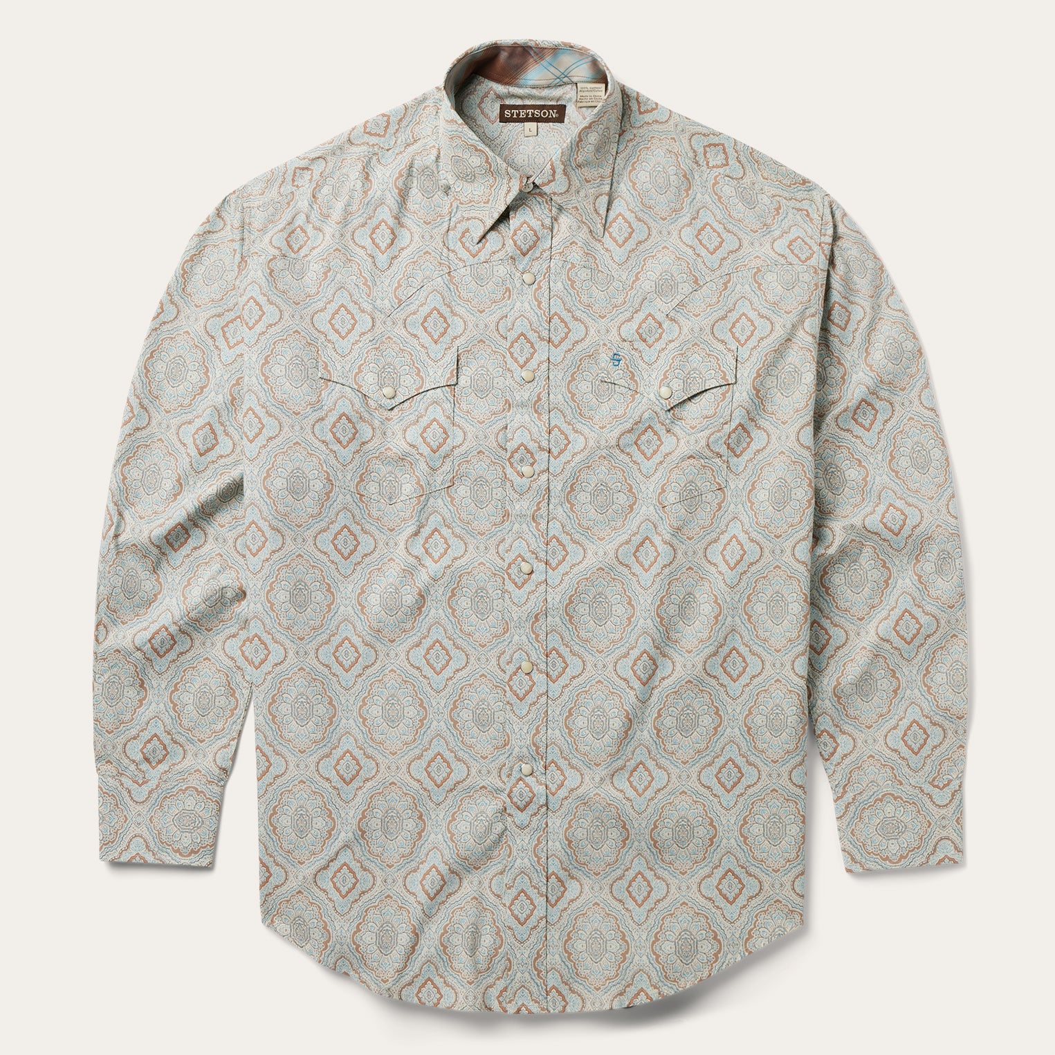 Aqua Paisley Print Western Shirt Green | Stetson Men