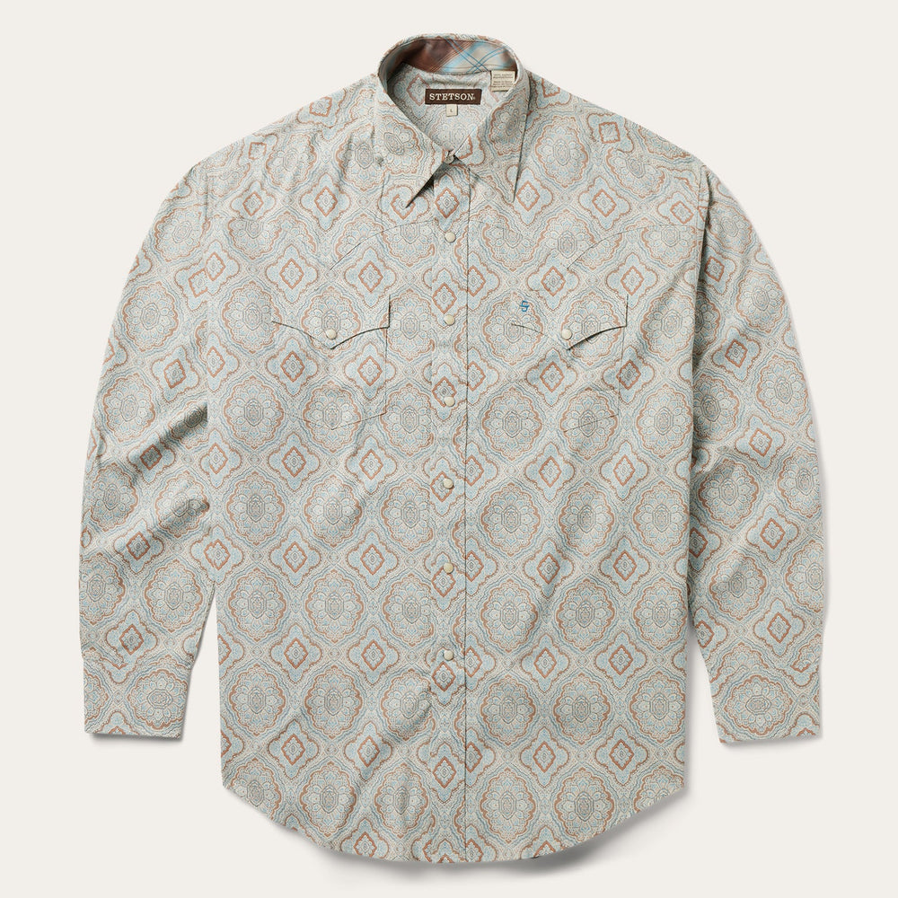Aqua Paisley Print Western Shirt Green | Stetson Men