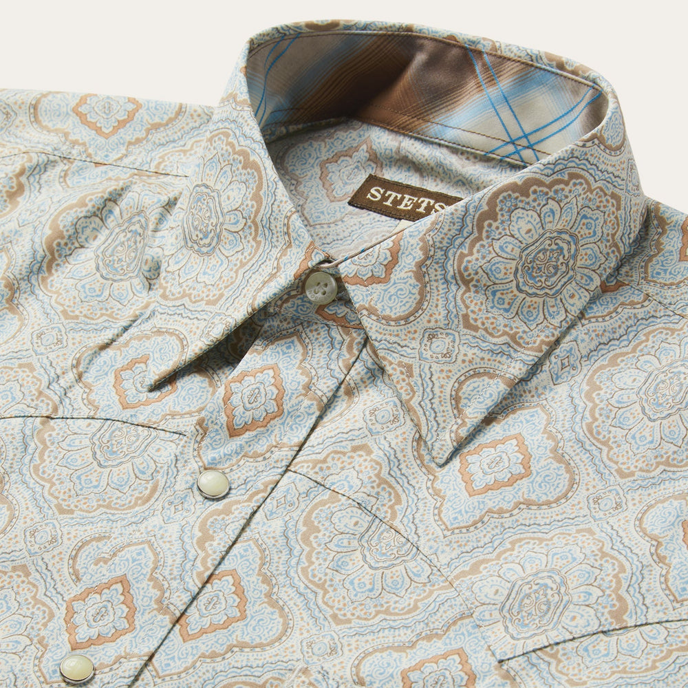 Aqua Paisley Print Western Shirt Green | Stetson Men