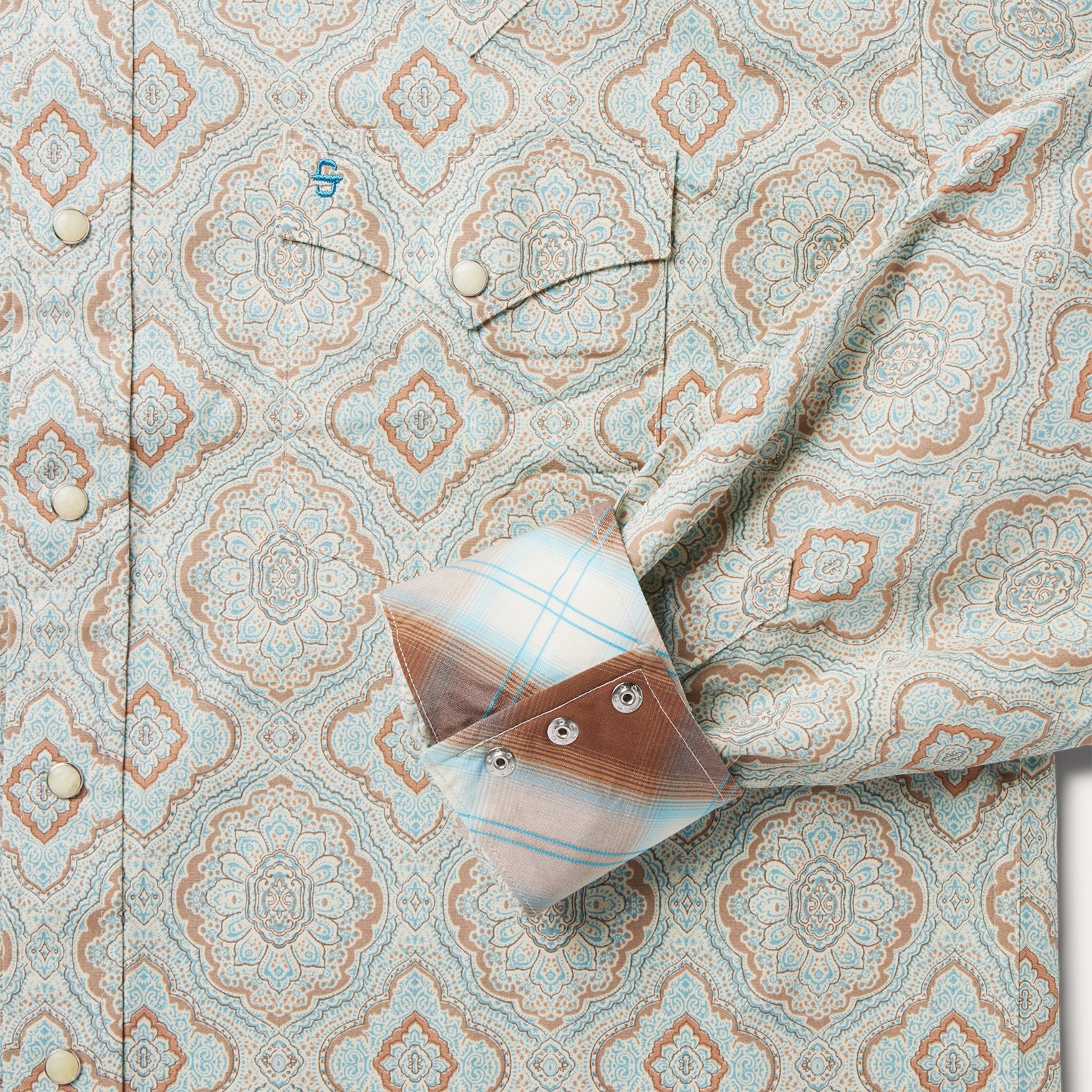 Aqua Paisley Print Western Shirt Green | Stetson Men