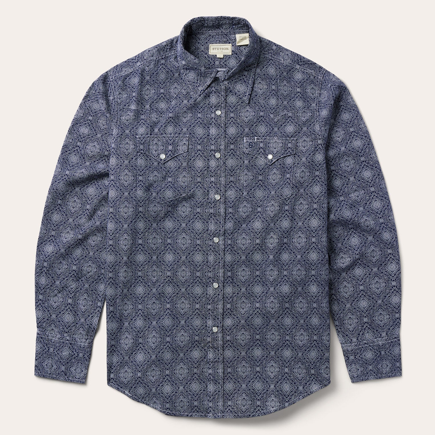 Blue Medallion Print Western Shirt Blue | Stetson Men