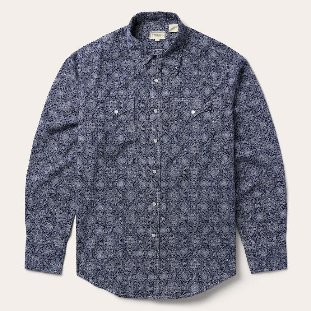 Blue Medallion Print Western Shirt Blue | Stetson Men