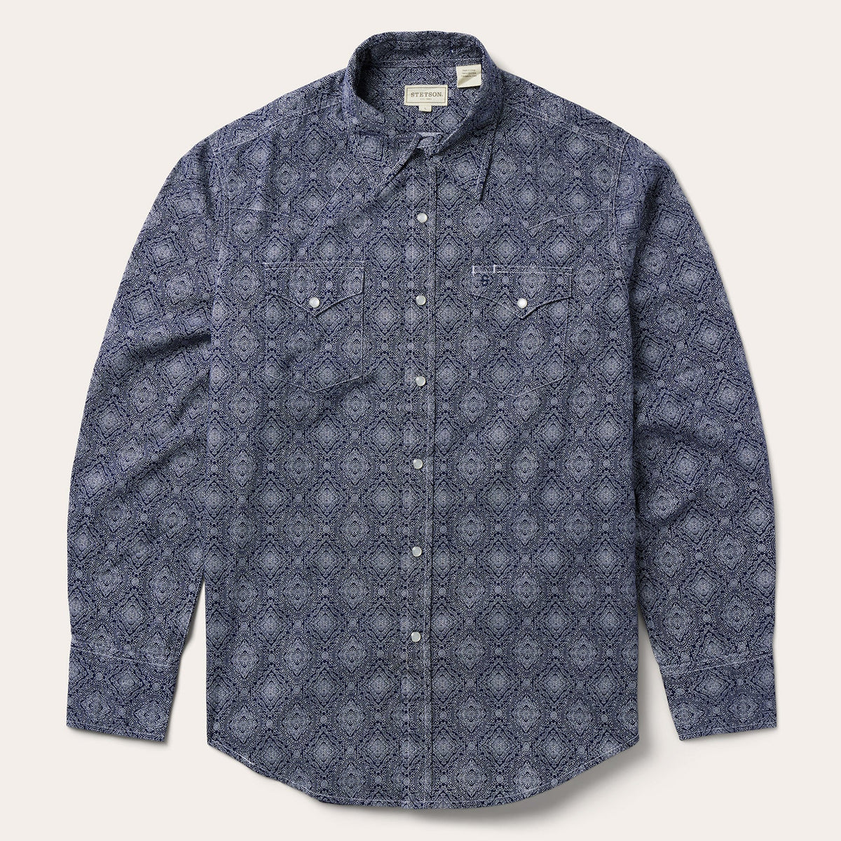 Blue Medallion Print Western Shirt Blue | Stetson Men