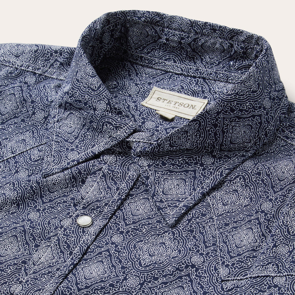 Blue Medallion Print Western Shirt Blue | Stetson Men