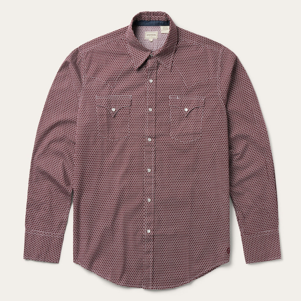 Broken Diamond Print Western Shirt Red | Stetson Men