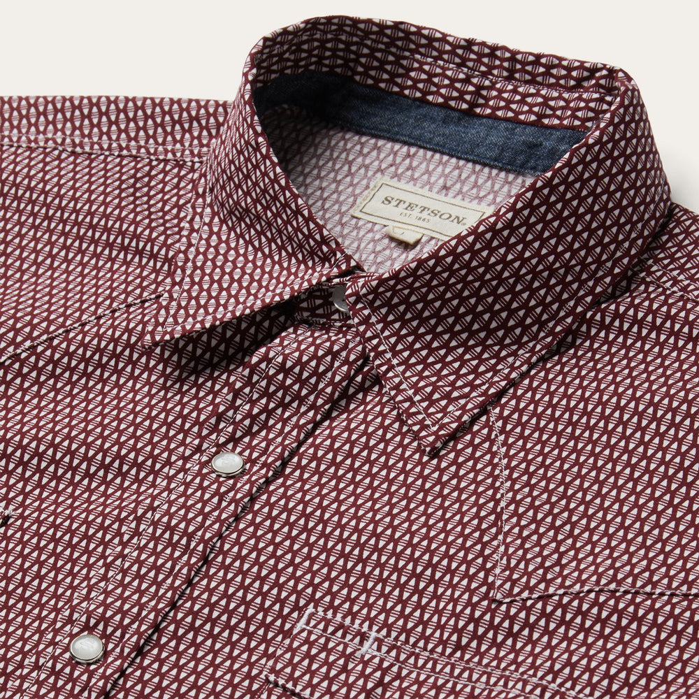 Broken Diamond Print Western Shirt Red | Stetson Men