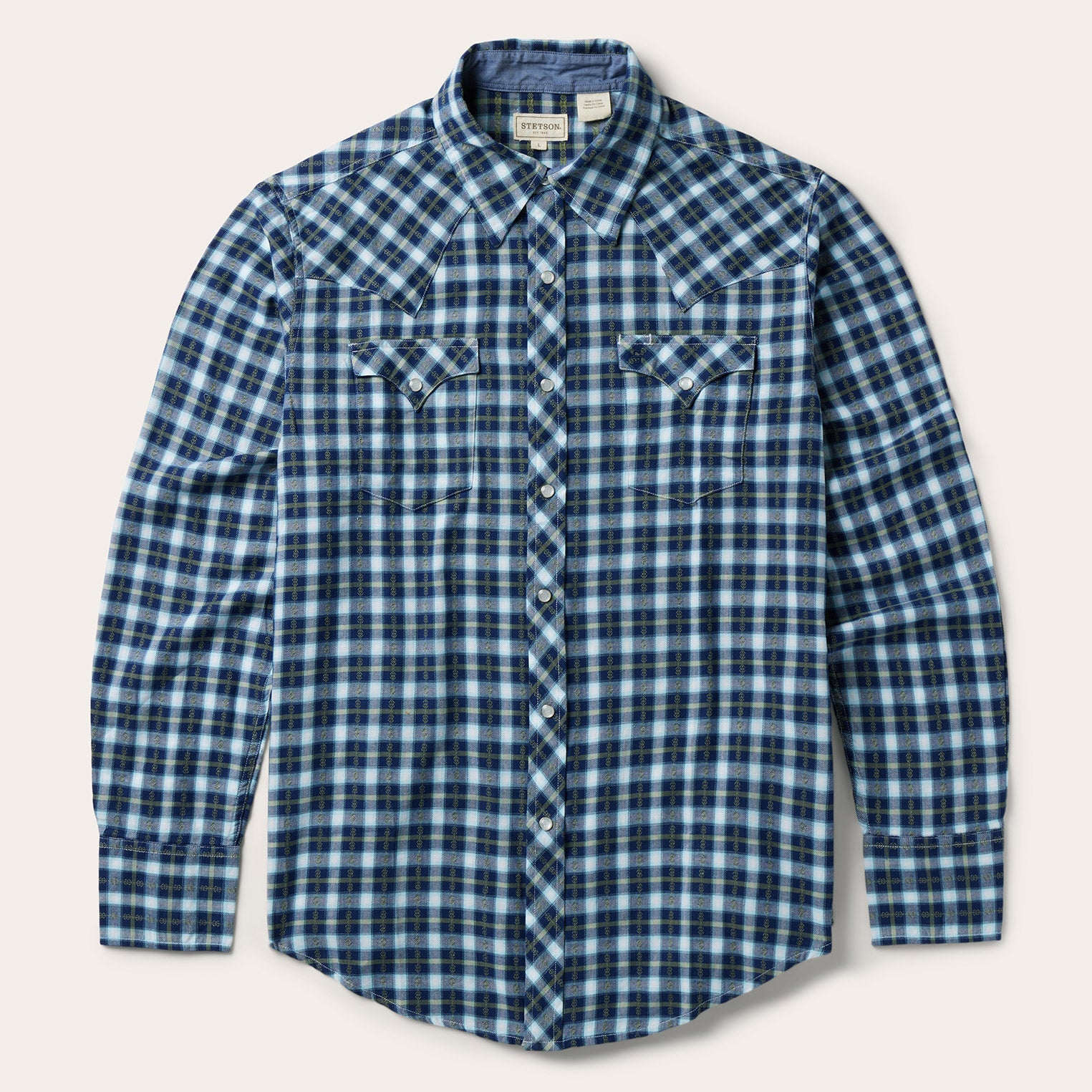 Plaid Twill Dobby Western Shirt Blue | Stetson Men