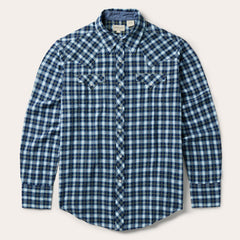 Plaid Twill Dobby Western Shirt Blue | Stetson Men