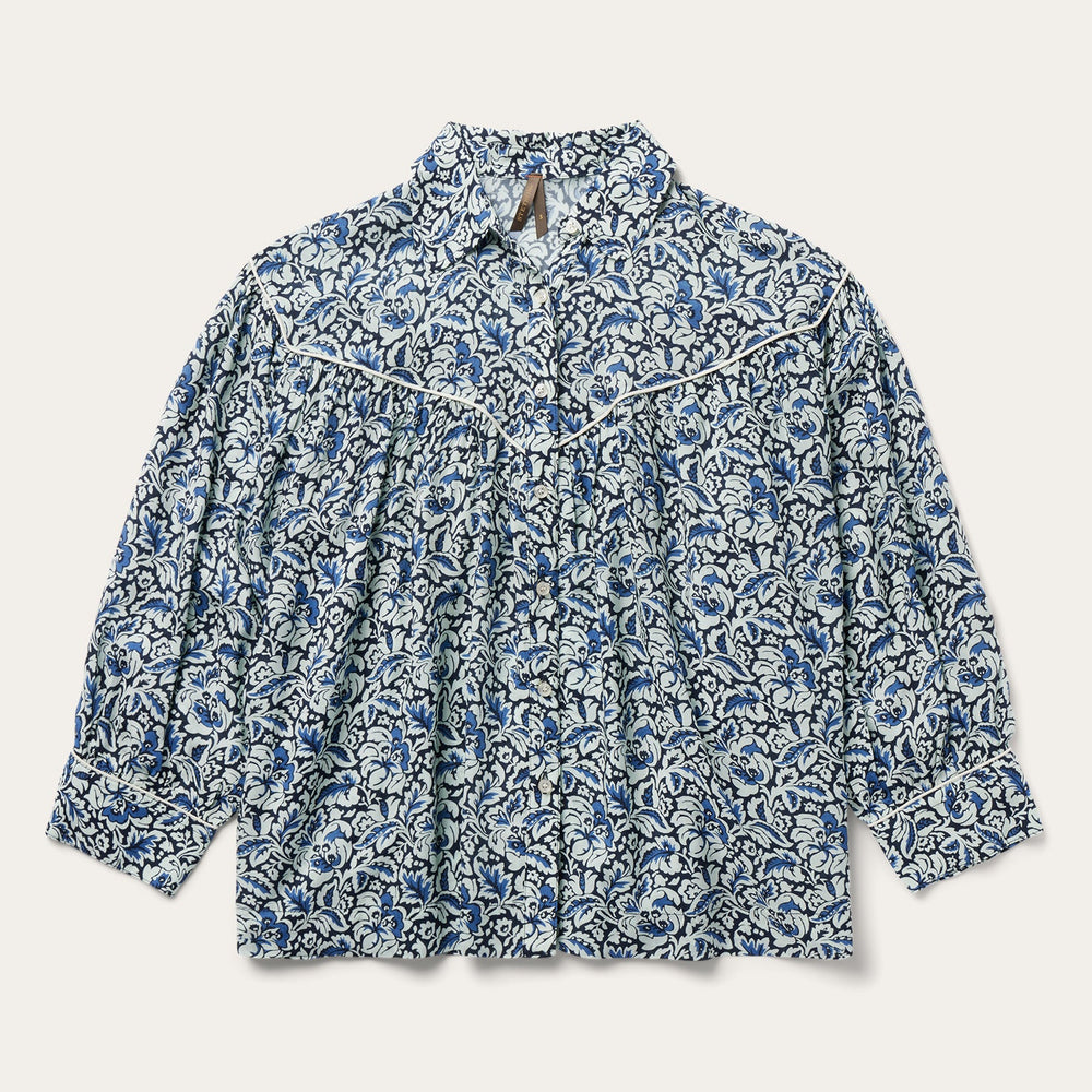 Indigo Tapestry Print Blouse Blue | Stetson Women