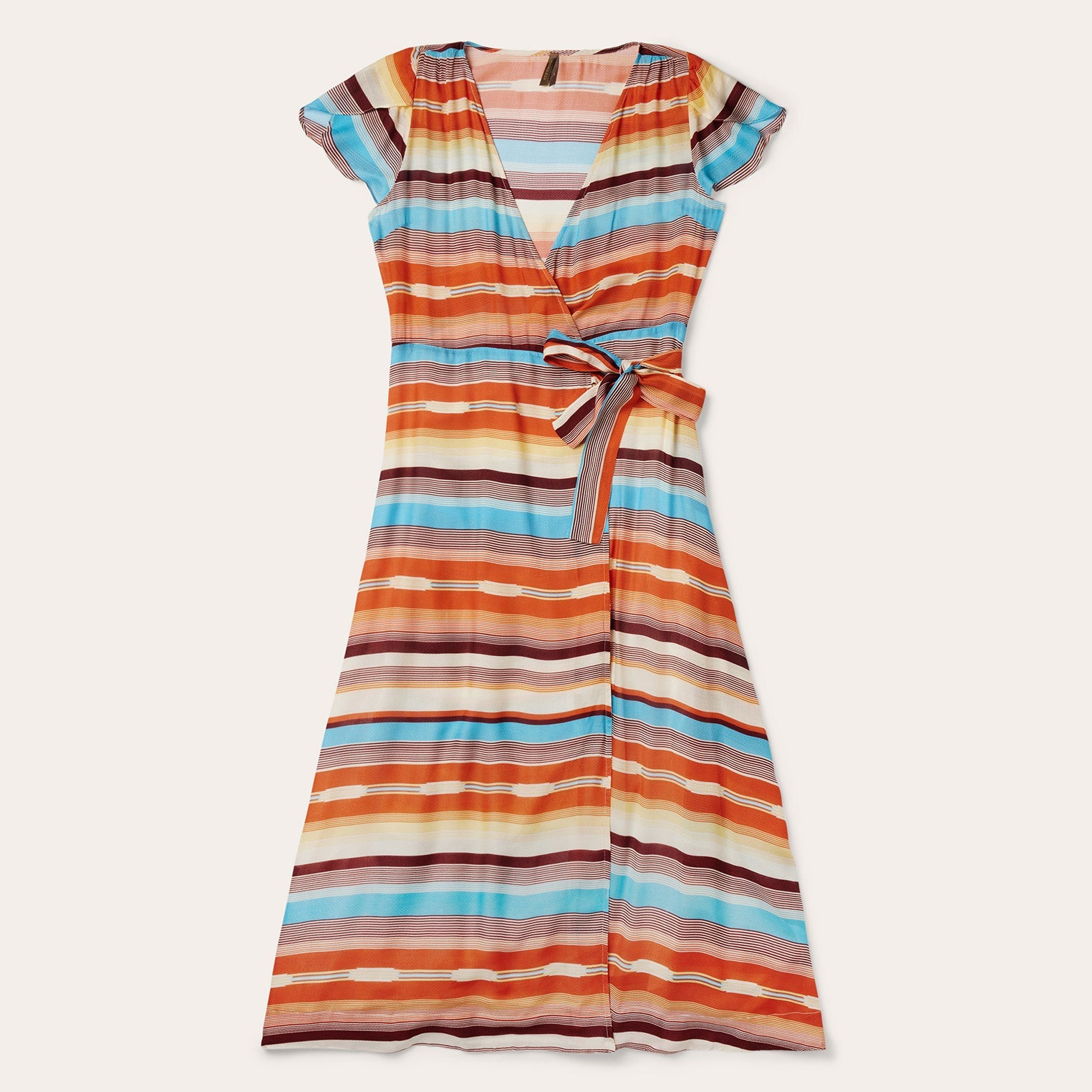 Sunset Serape Print Rayon Herringbone Wrap Front Dress Multi | Stetson Women