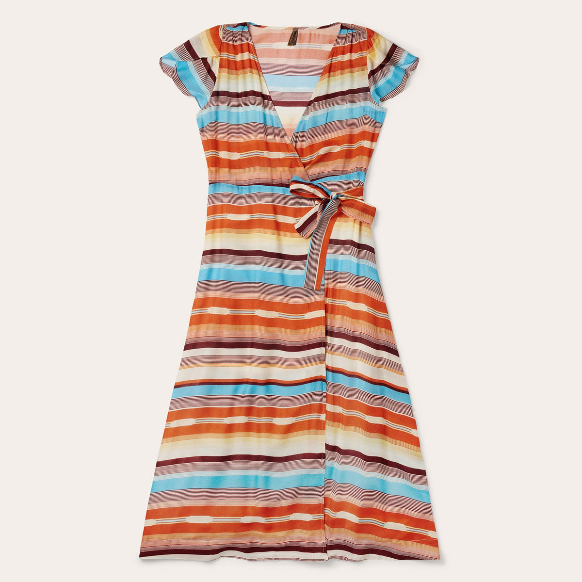 Sunset Serape Print Rayon Herringbone Wrap Front Dress Multi | Stetson Women