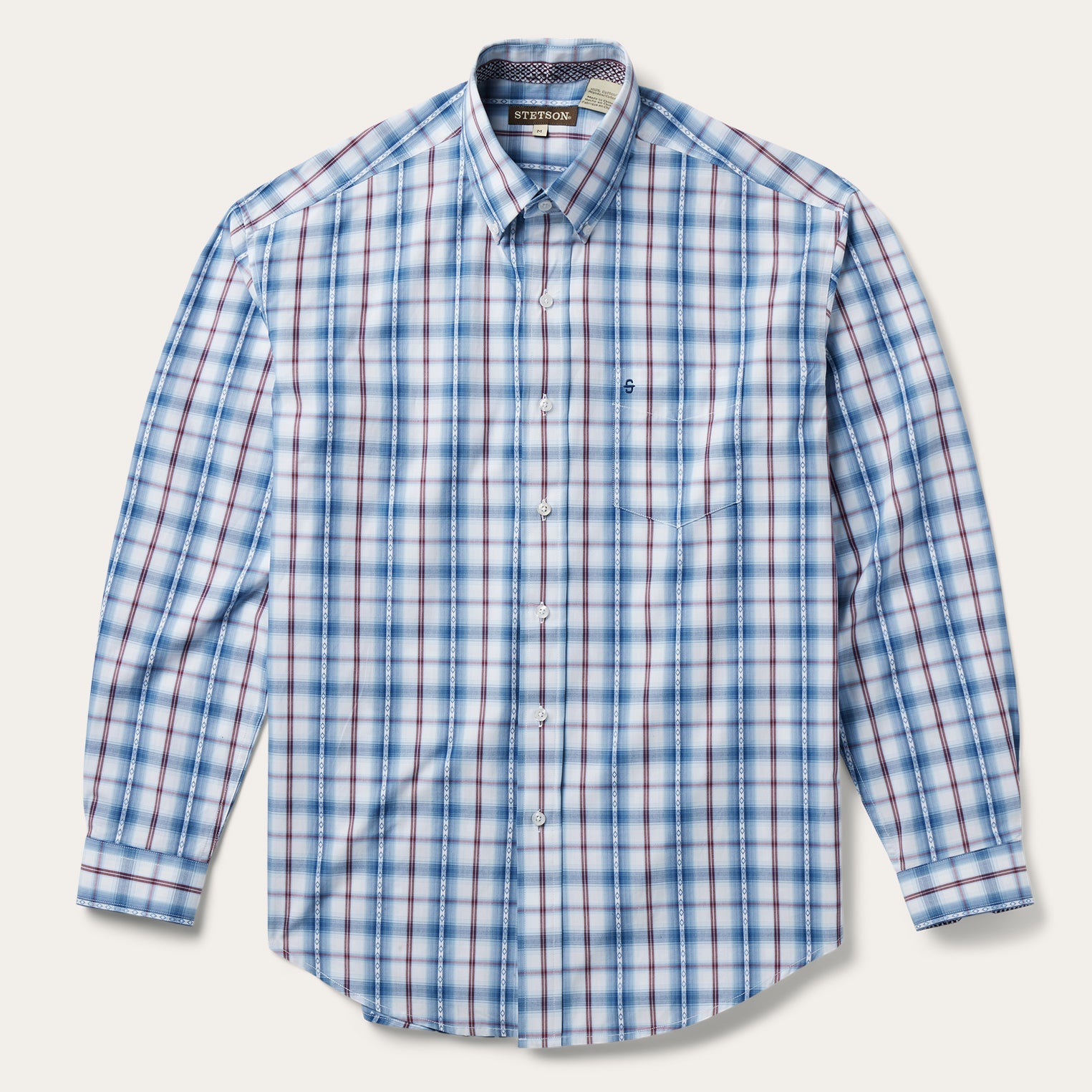 Blue Diamond Dobby Plaid Shirt Blue | Stetson Men
