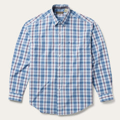 Blue Diamond Dobby Plaid Shirt Blue | Stetson Men