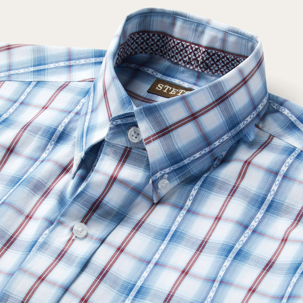 Blue Diamond Dobby Plaid Shirt Blue | Stetson Men