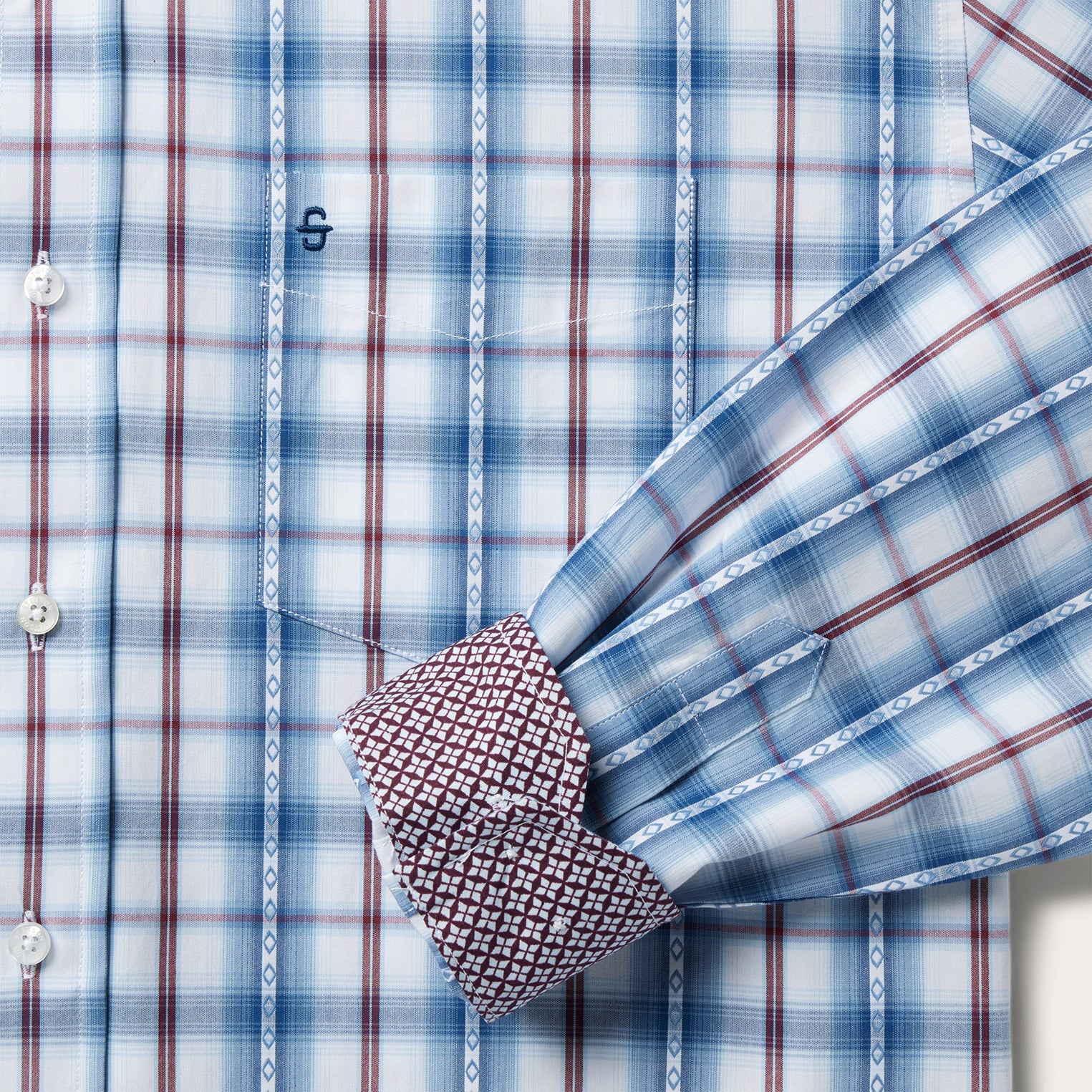 Blue Diamond Dobby Plaid Shirt Blue | Stetson Men