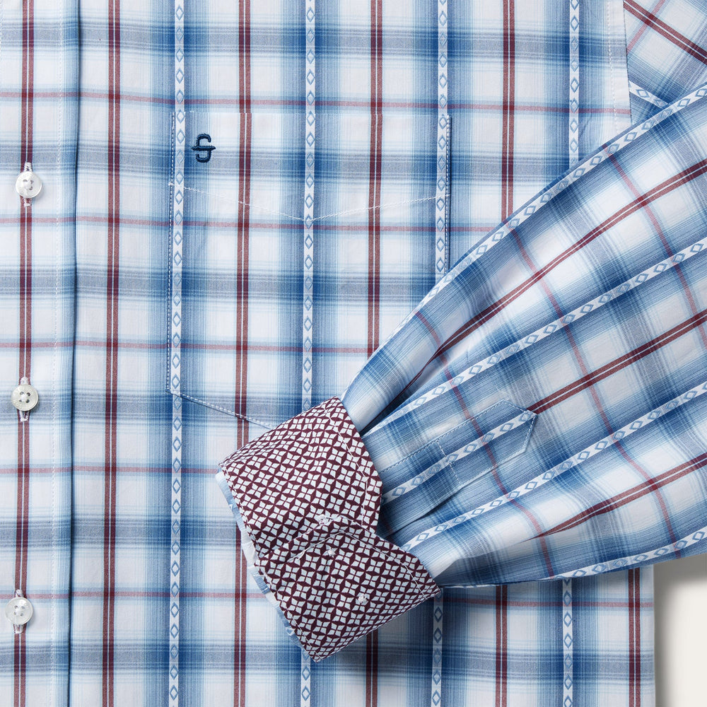 Blue Diamond Dobby Plaid Shirt Blue | Stetson Men