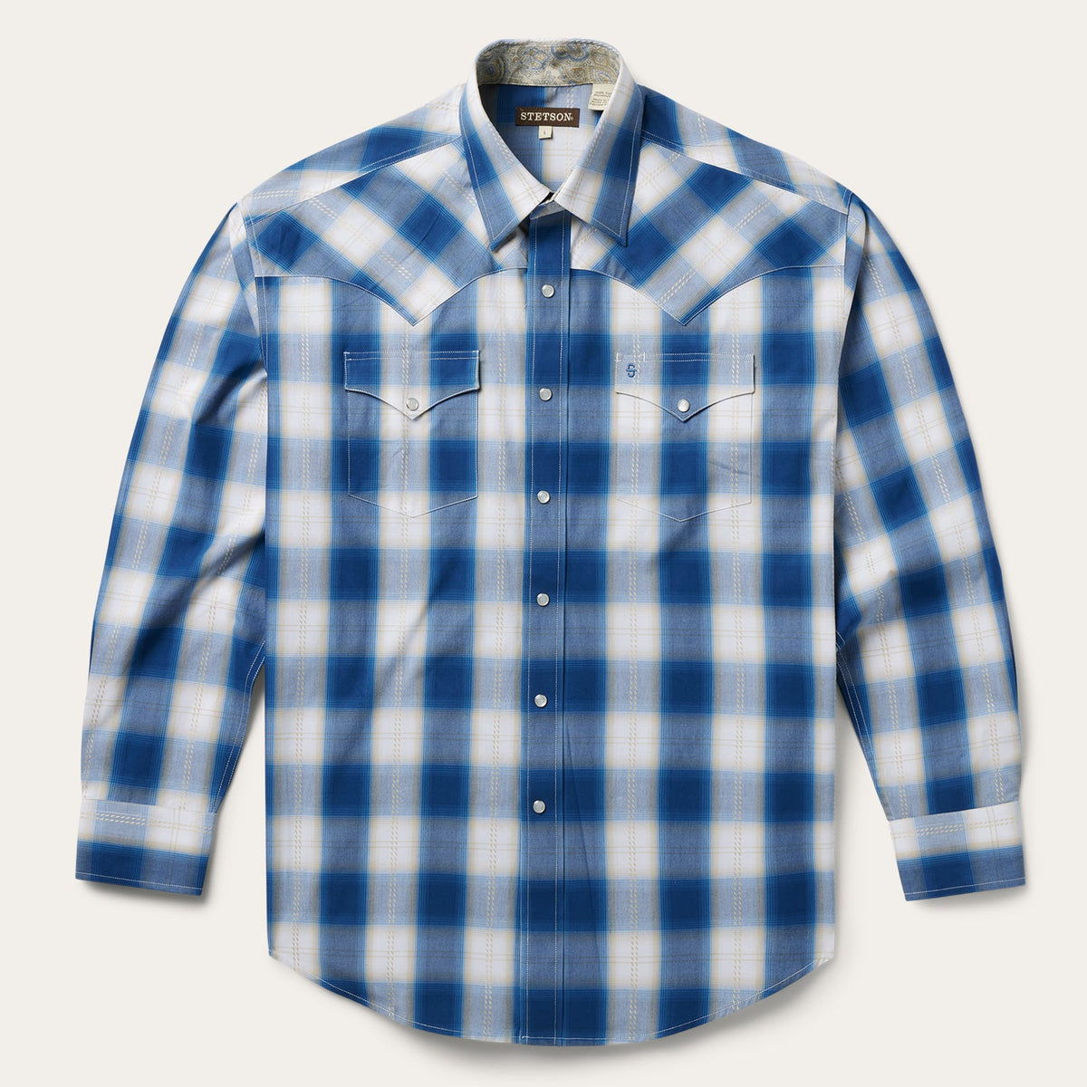 Navy Gold Ombre Plaid Western Shirt Blue | Stetson Men