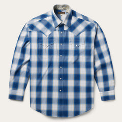 Navy Gold Ombre Plaid Western Shirt Blue | Stetson Men