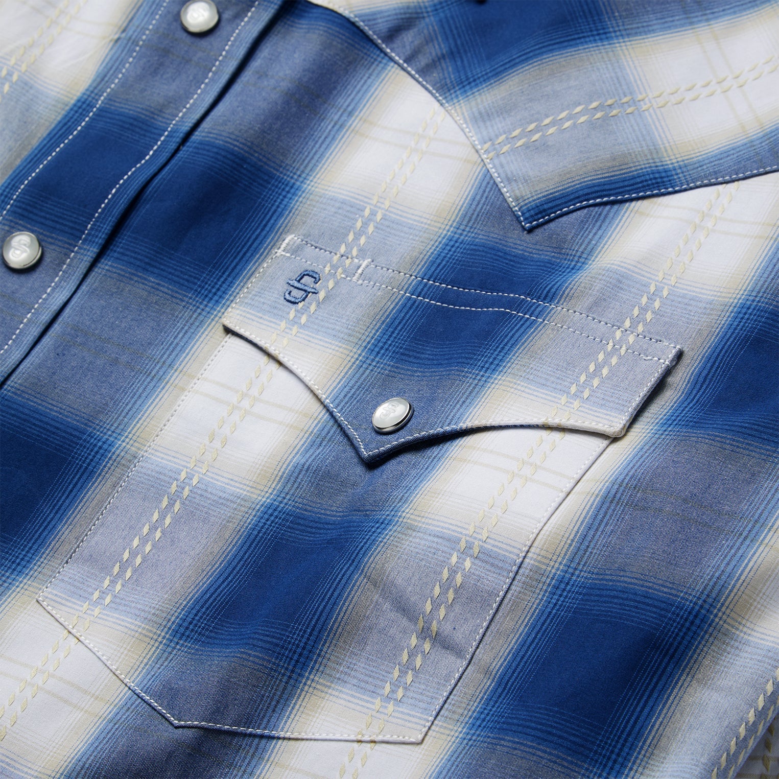 Navy Gold Ombre Plaid Western Shirt Blue | Stetson Men