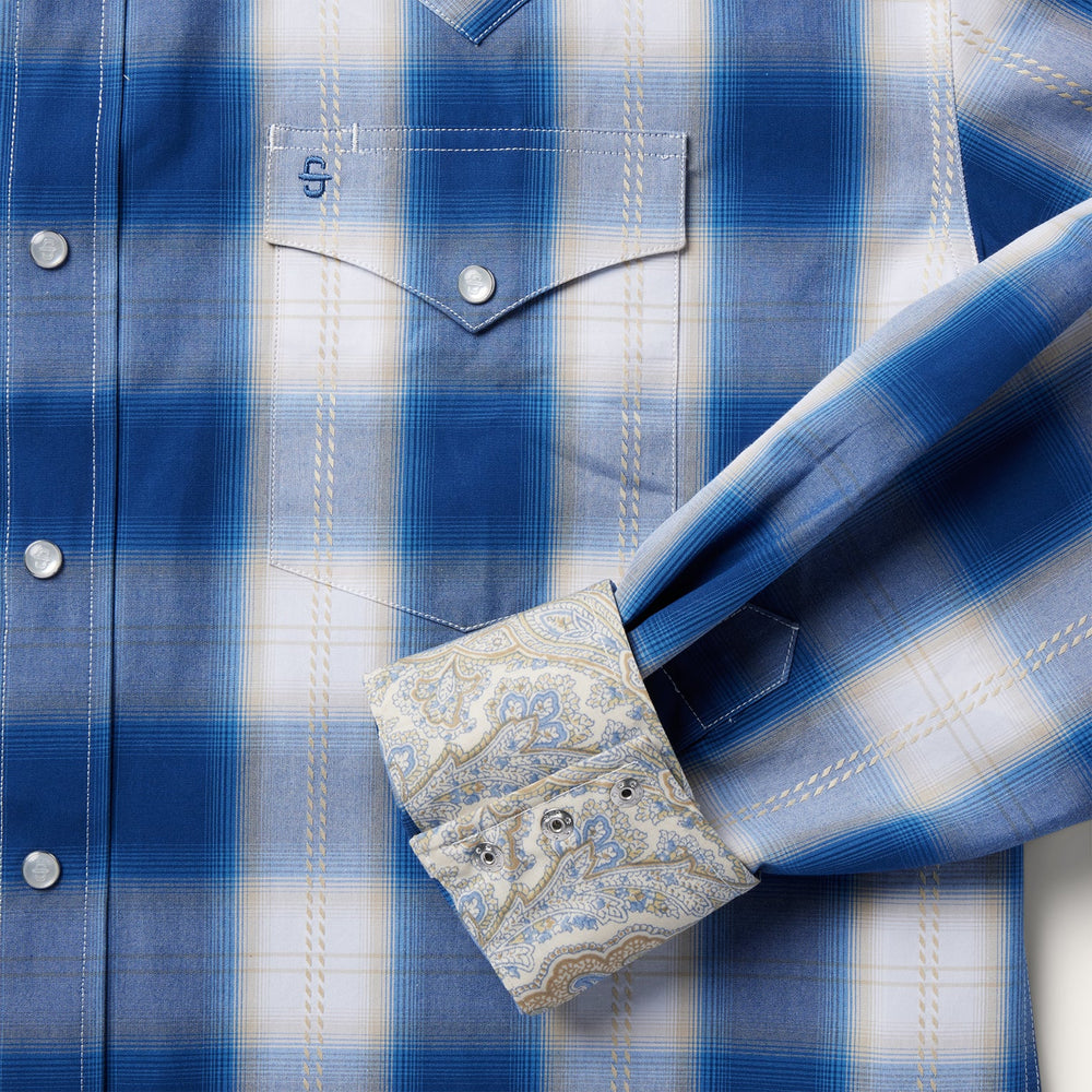 Navy Gold Ombre Plaid Western Shirt Blue | Stetson Men