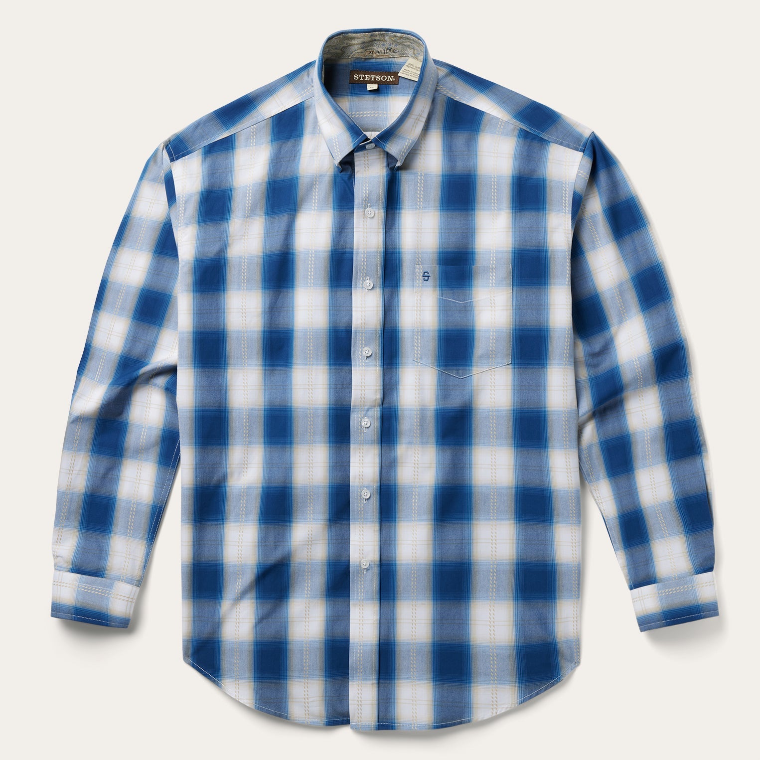 Navy Gold Ombre Plaid Short Sleeve Western Shirt Blue | Stetson Men