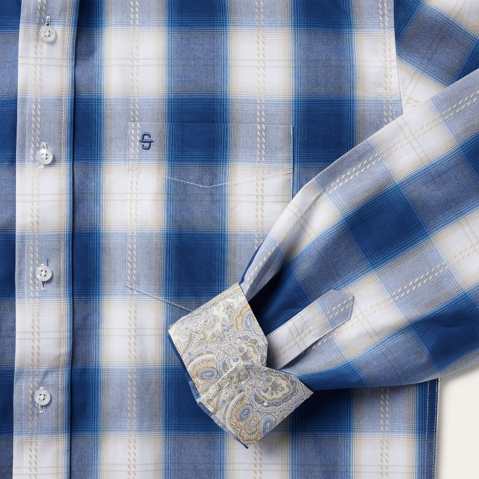 Navy Gold Ombre Plaid Short Sleeve Western Shirt Blue | Stetson Men