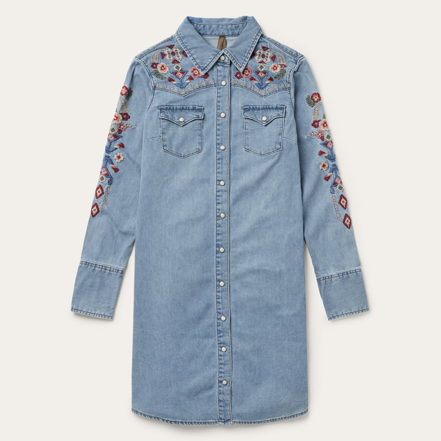 Embroidered Denim Shirt Dress Blue | Stetson Women