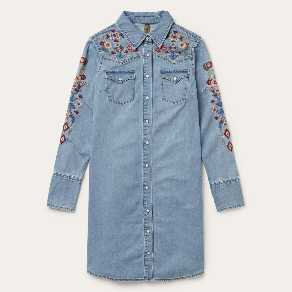 Embroidered Denim Shirt Dress Blue | Stetson Women