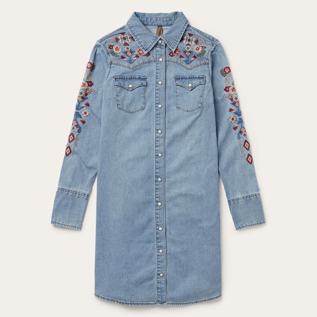 Embroidered Denim Shirt Dress Blue | Stetson Women