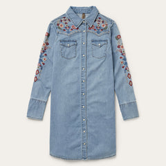 Embroidered Denim Shirt Dress Blue | Stetson Women