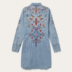 Embroidered Denim Shirt Dress Blue | Stetson Women