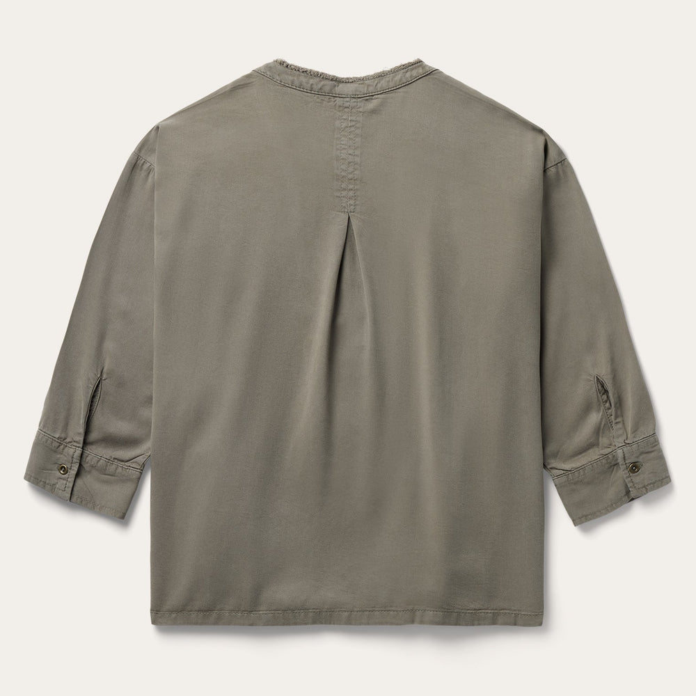 Olive Twill Peasant Blouse Green | Stetson Women
