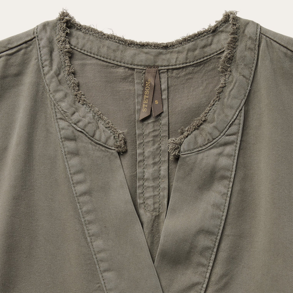 Olive Twill Peasant Blouse Green | Stetson Women