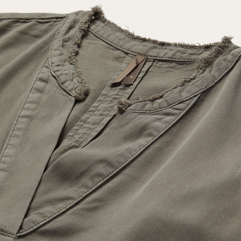 Olive Twill Peasant Blouse Green | Stetson Women