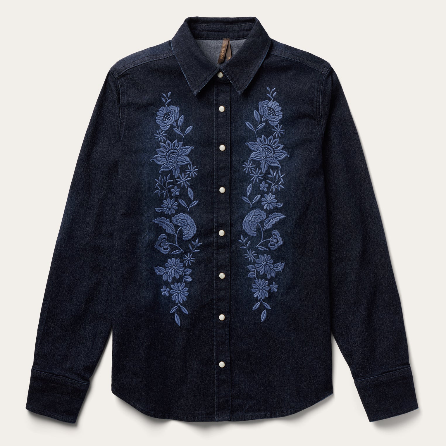 Embroidered Dark Denim Snap Front Shirt Blue | Stetson Women