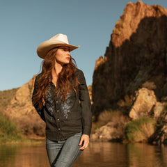 Embroidered Dark Denim Snap Front Shirt Blue | Stetson Women