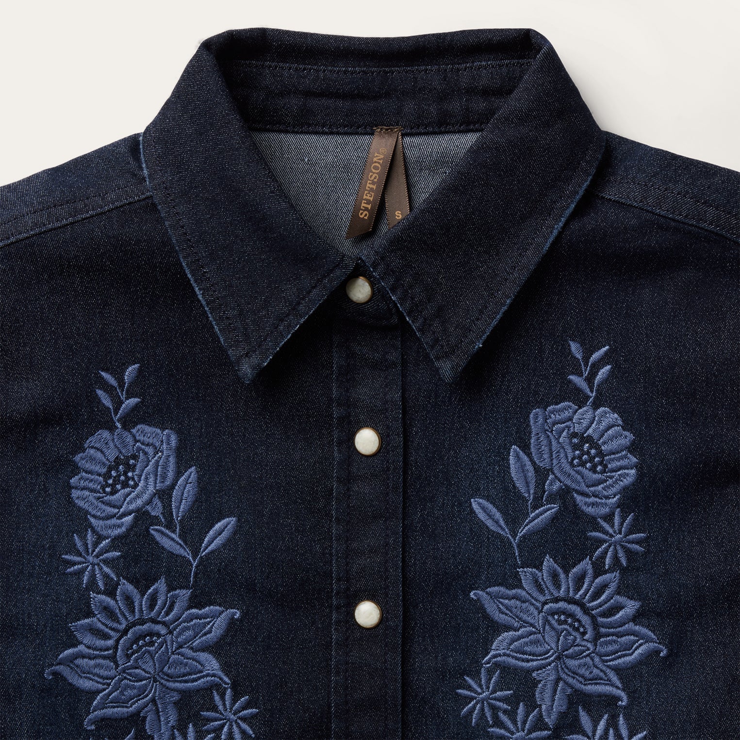 Embroidered Dark Denim Snap Front Shirt Blue | Stetson Women
