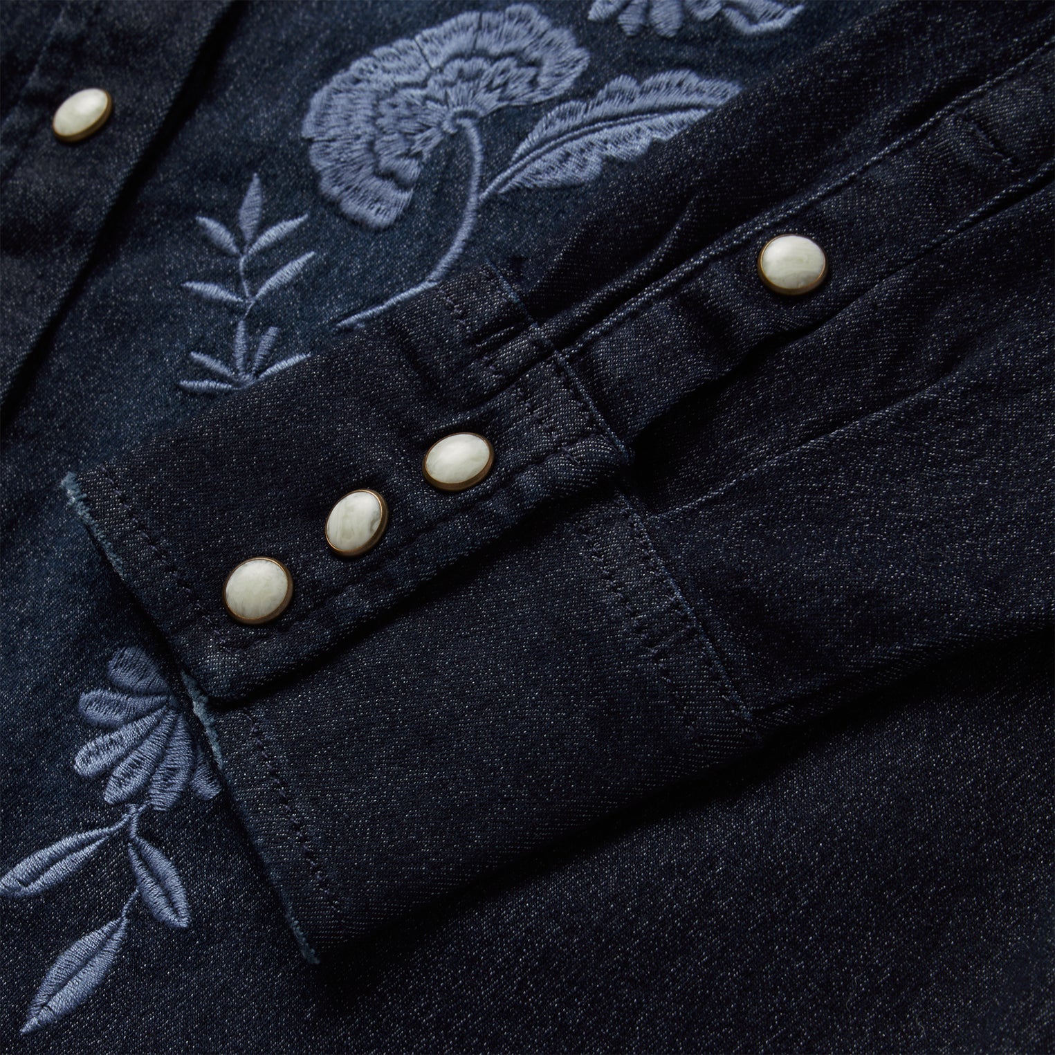 Embroidered Dark Denim Snap Front Shirt Blue | Stetson Women