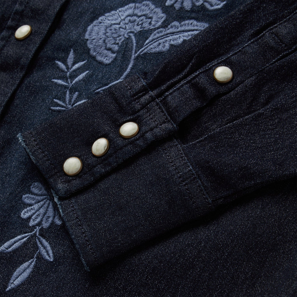 Embroidered Dark Denim Snap Front Shirt Blue | Stetson Women