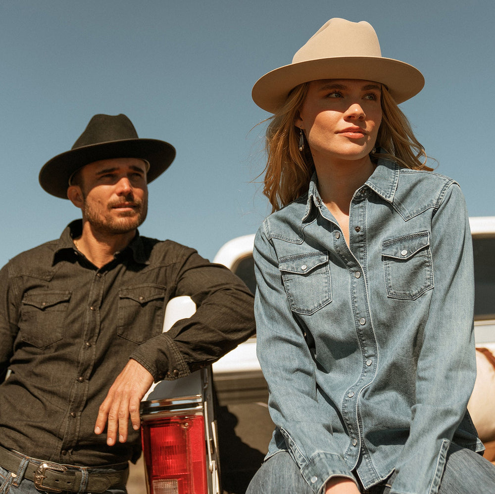 Embroidered Boyfriend Fit Denim Shirt Blue | Stetson Women