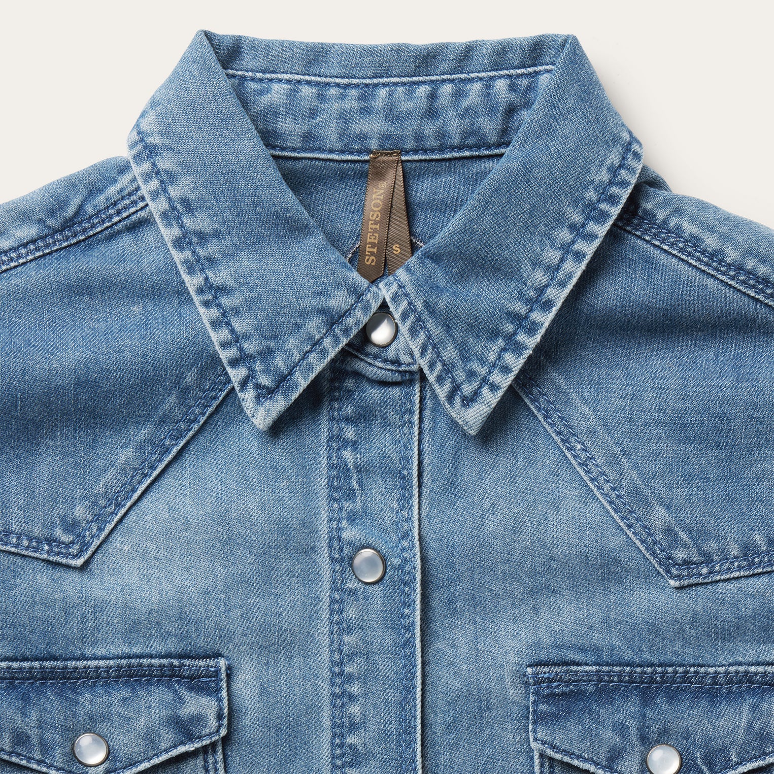 Embroidered Boyfriend Fit Denim Shirt Blue | Stetson Women