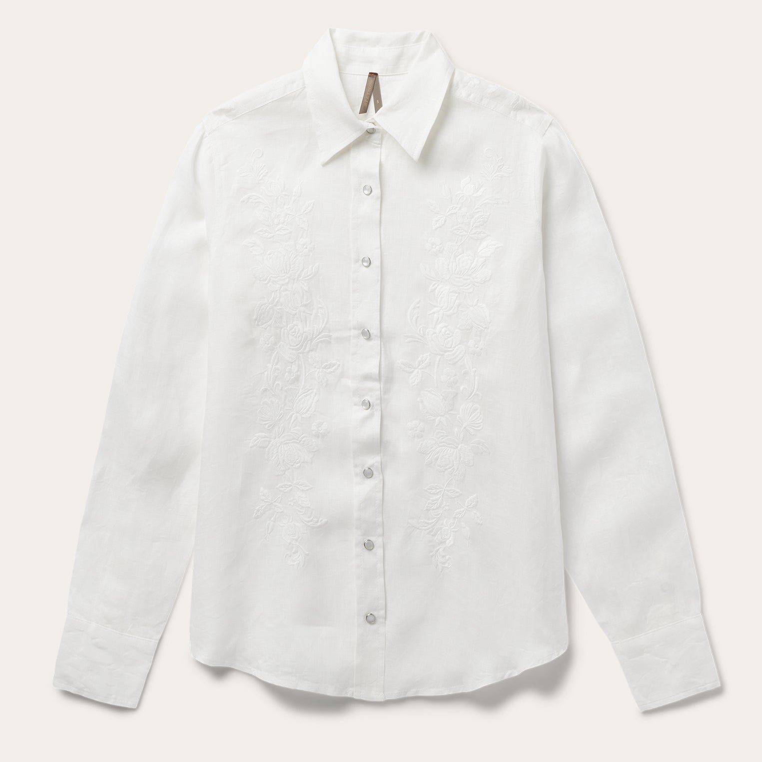 Floral Embroidered White Linen Shirt White | Stetson Women