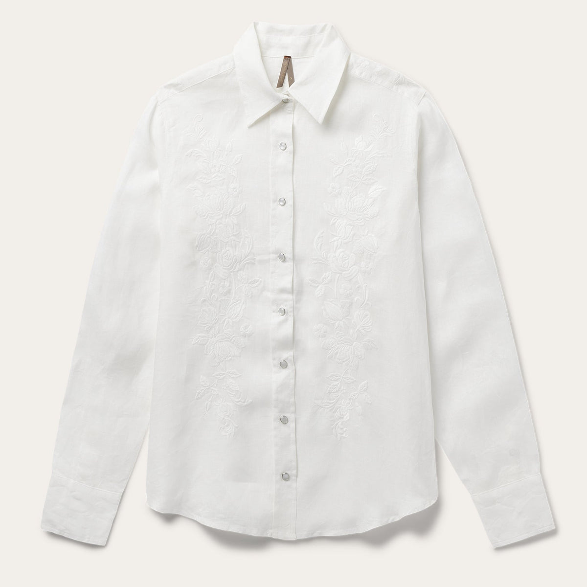 Floral Embroidered White Linen Shirt White | Stetson Women