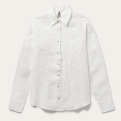 Floral Embroidered White Linen Shirt White | Stetson Women