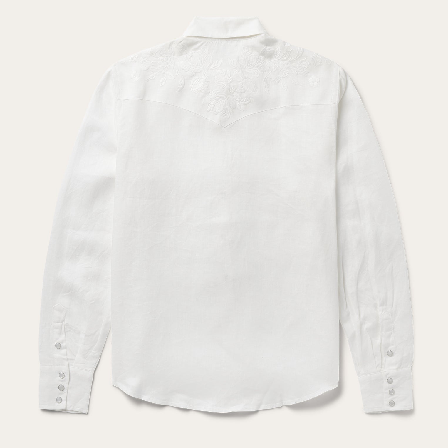 Floral Embroidered White Linen Shirt White | Stetson Women