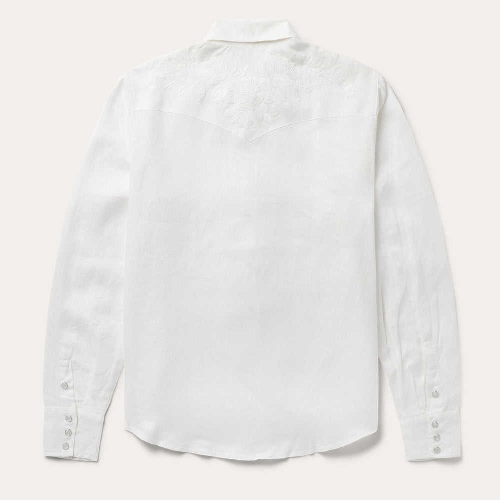 Floral Embroidered White Linen Shirt White | Stetson Women