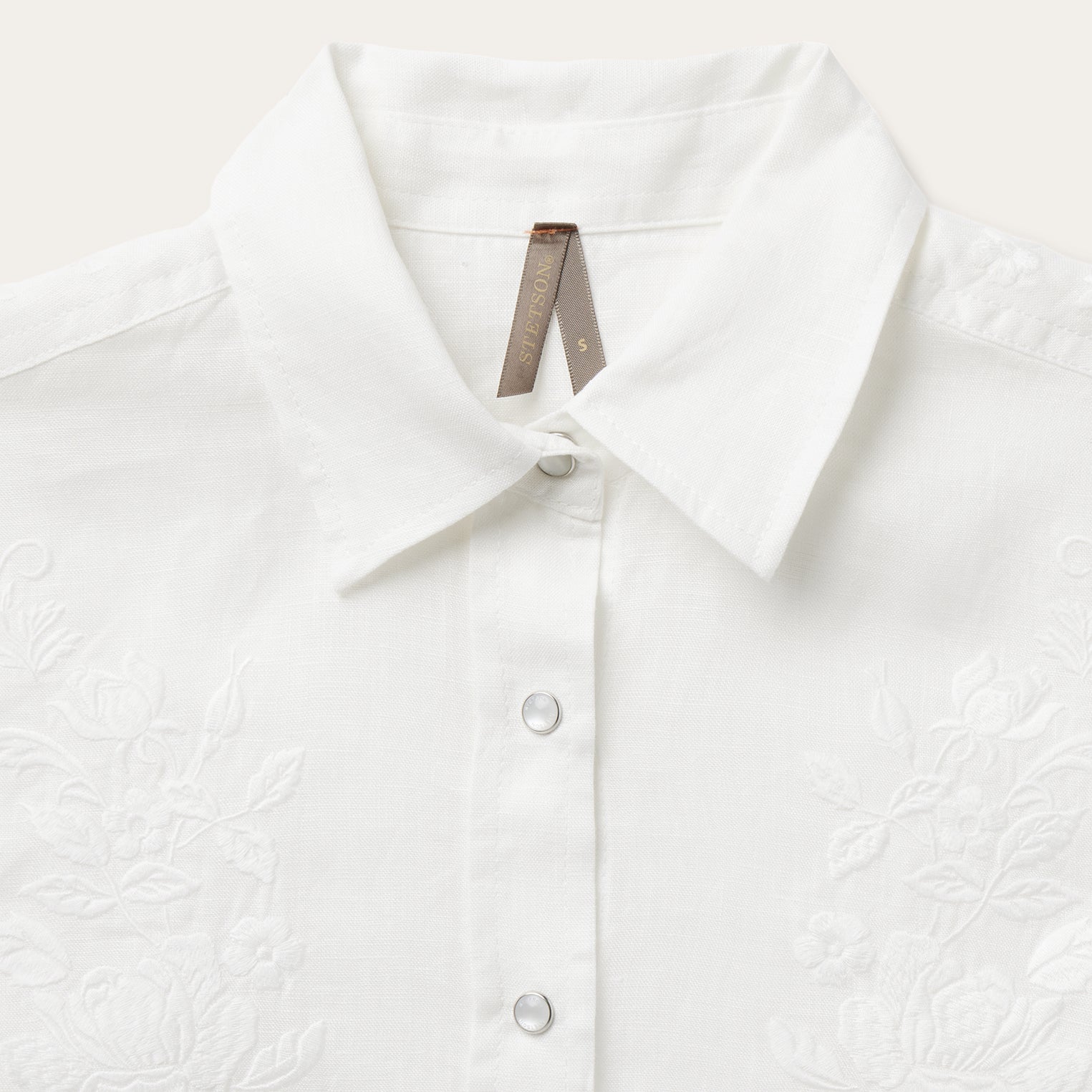 Floral Embroidered White Linen Shirt White | Stetson Women