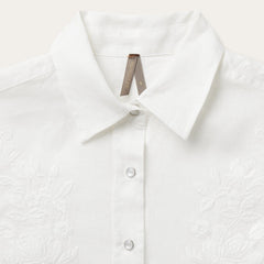 Floral Embroidered White Linen Shirt White | Stetson Women
