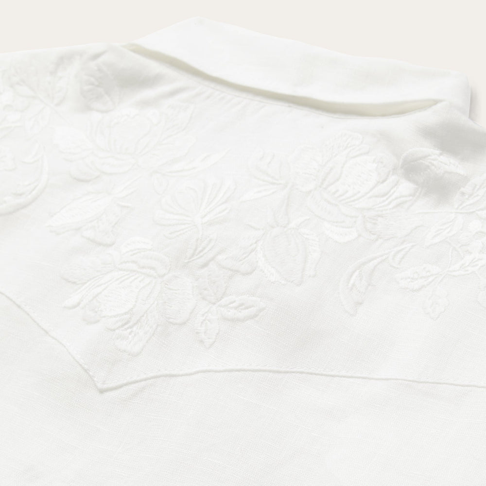 Floral Embroidered White Linen Shirt White | Stetson Women